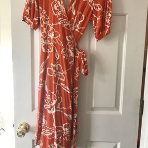 GAP wrap dress, coral and cream.